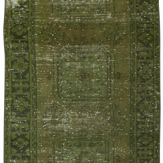 Hand Knotted Runner Rug for Hallway Decor. Modern Turkish Corridor Carpet in Green Hand Knotted Runner Rug for Hallway Decor. Modern Turkish Corridor Carpet in Green