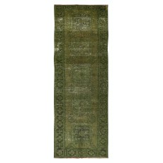 Hand Knotted Runner Rug for Hallway Decor. Modern Turkish Corridor Carpet in Green