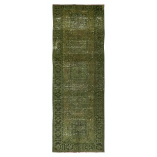 Hand Knotted Runner Rug for Hallway Decor. Modern Turkish Corridor Carpet in Green