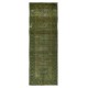 Hand Knotted Runner Rug for Hallway Decor. Modern Turkish Corridor Carpet in Green