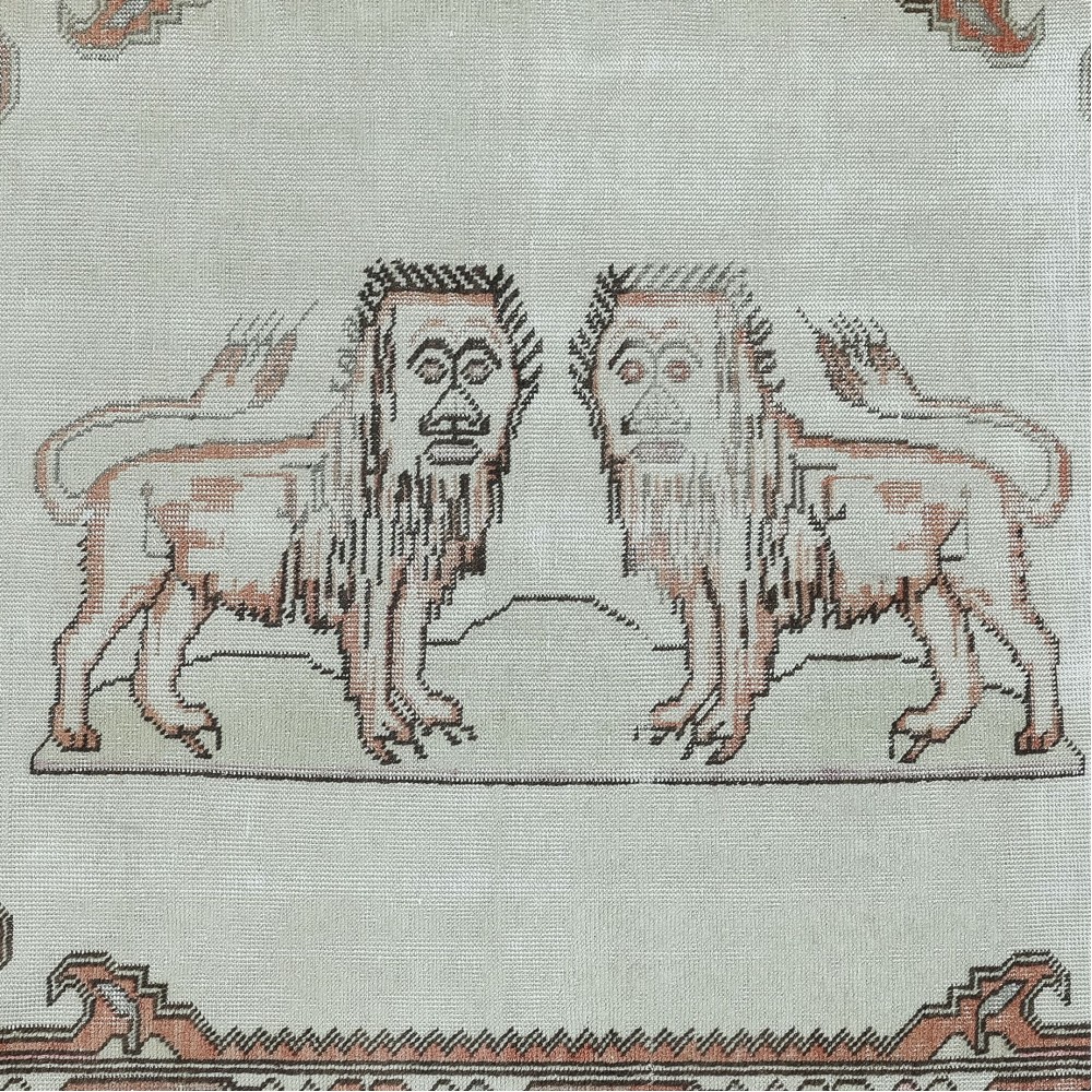 Vintage Turkish Lion Pictorial Pattern Rug, Decorative Hand Knotted Wall Hanging