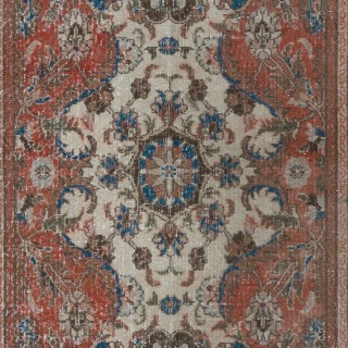 Oriental Rug with Medallion Design, Handmade Turkish Carpet, Ca 1960, Woolen Floor Covering