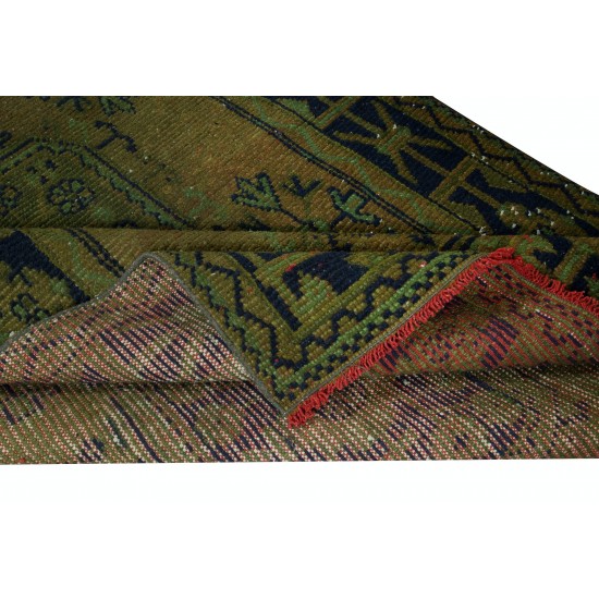Handmade Turkish Runner Rug for Hallway, Green Corridor Carpet