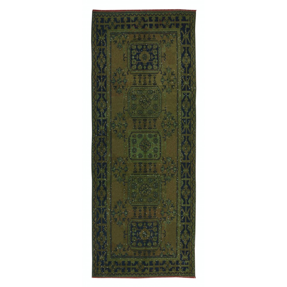 Handmade Turkish Runner Rug for Hallway, Green Corridor Carpet