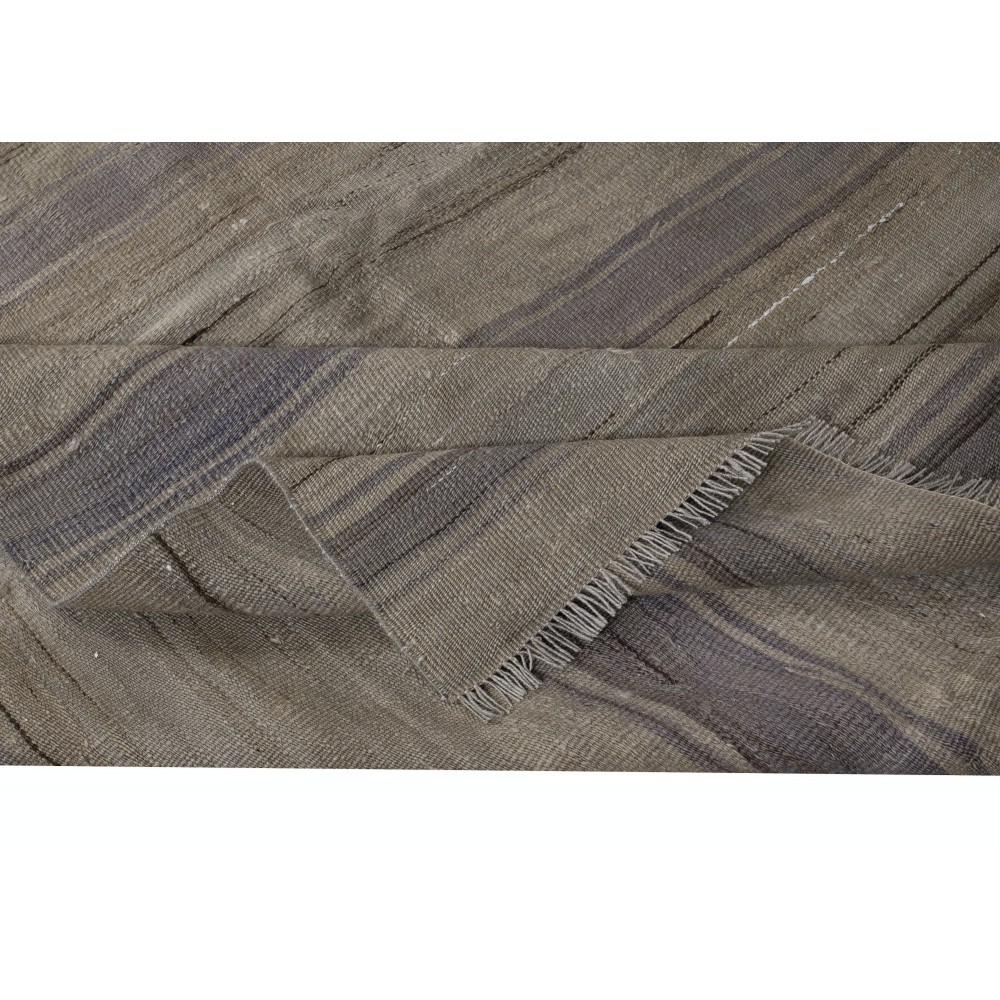 Flat-Weave Turkish Runner Kilim, Vintage Striped Wool Corridor Rug