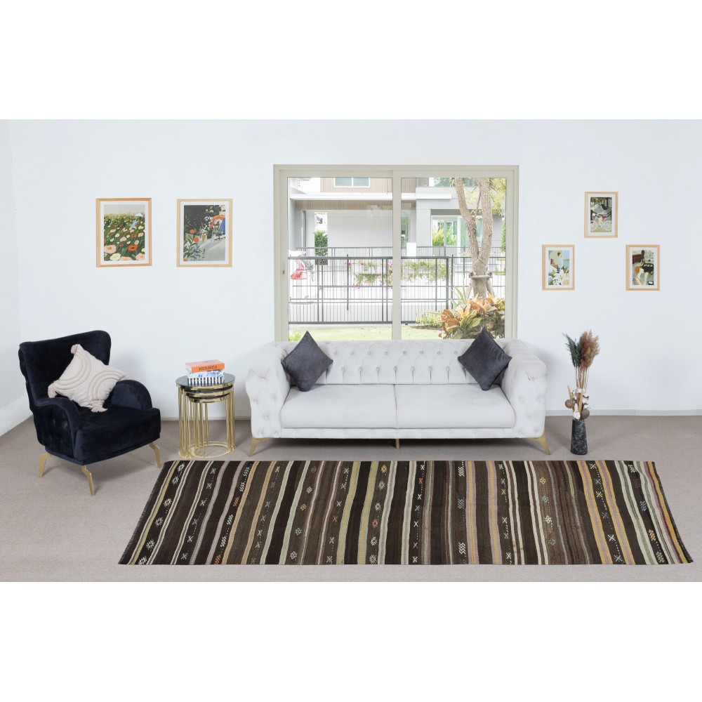 Vintage Turkish Hallway Runner Kilim, Flat-Weave Corridor Rug