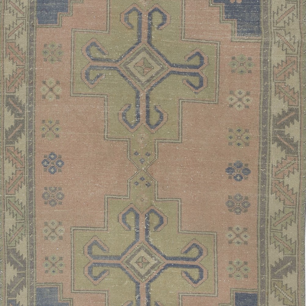 One of a pair Oriental Rug with Medallions, Ca 1960, Handmade Turkish Tribal Carpet