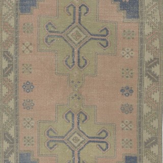 One of a pair Oriental Rug with Medallions, Ca 1960, Handmade Turkish Tribal Carpet