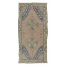 One of a pair Oriental Rug with Medallions, Ca 1960, Handmade Turkish Tribal Carpet