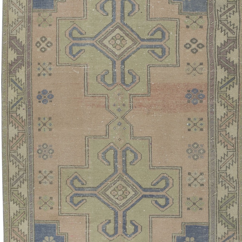 One of a pair Oriental Rug with Medallions, Ca 1960, Handmade Turkish Tribal Carpet