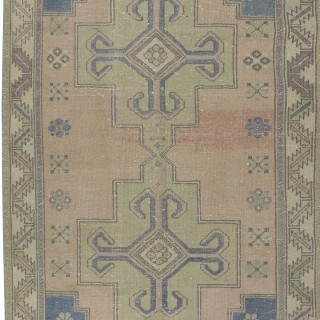 One of a pair Oriental Rug with Medallions, Ca 1960, Handmade Turkish Tribal Carpet
