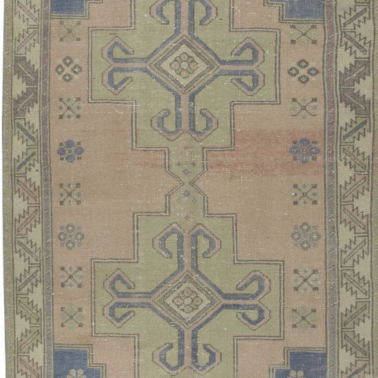 One of a pair Oriental Rug with Medallions, Ca 1960, Handmade Turkish Tribal Carpet