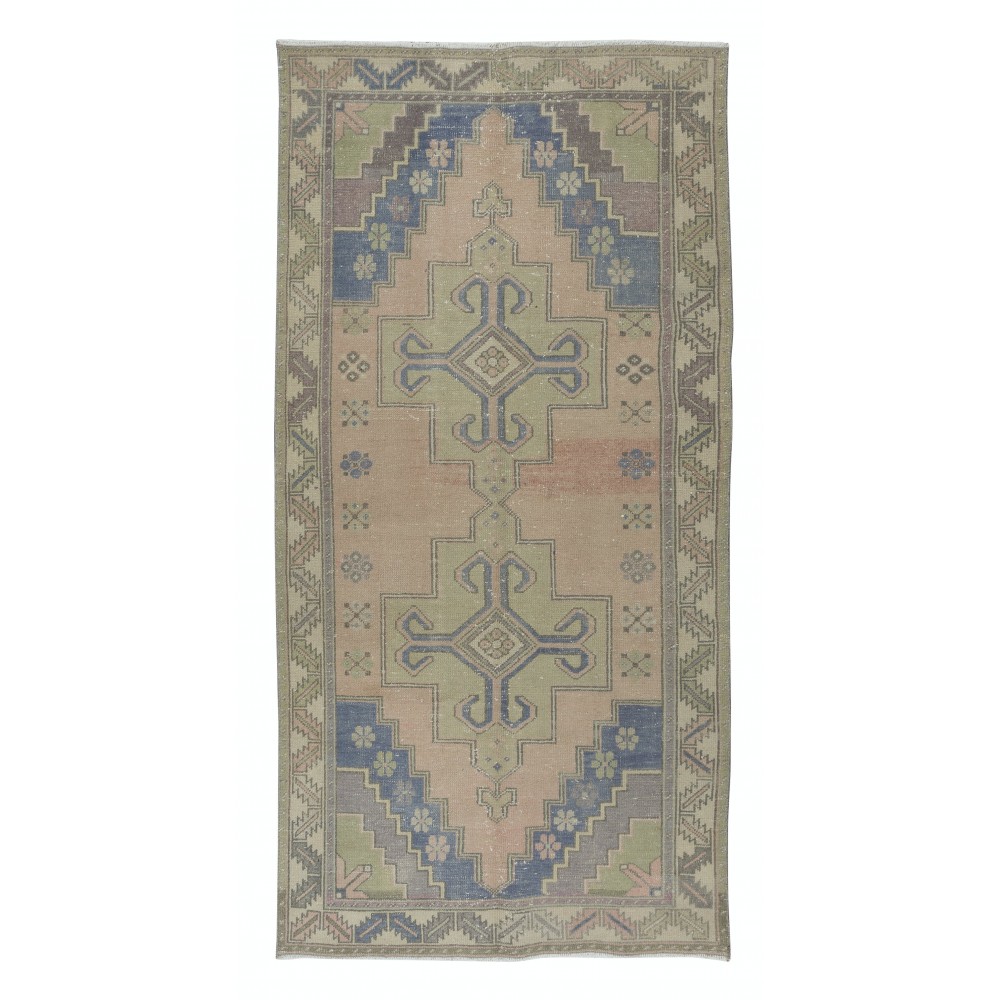One of a pair Oriental Rug with Medallions, Ca 1960, Handmade Turkish Tribal Carpet