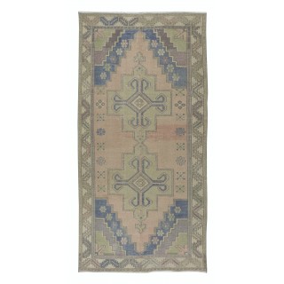 One of a pair Oriental Rug with Medallions, Ca 1960, Handmade Turkish Tribal Carpet