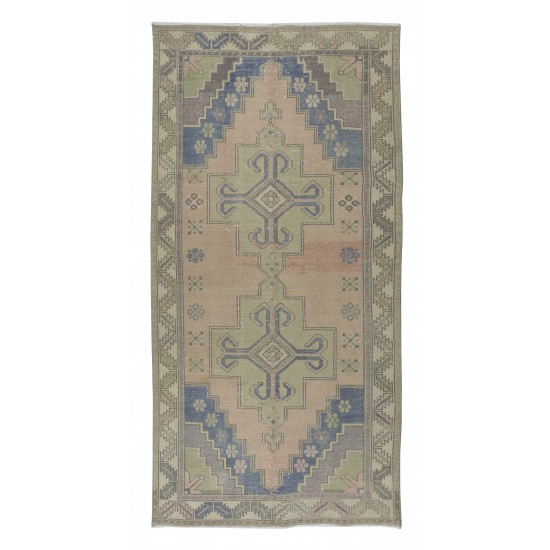 One of a pair Oriental Rug with Medallions, Ca 1960, Handmade Turkish Tribal Carpet
