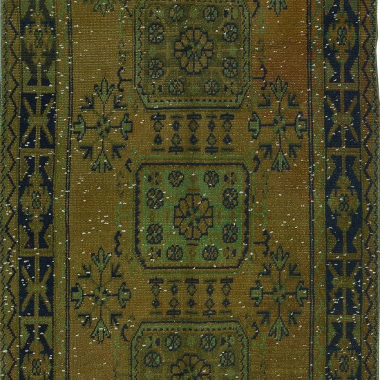 Handmade Anatolian Runner Rug for Hallway, Green Corridor Carpet