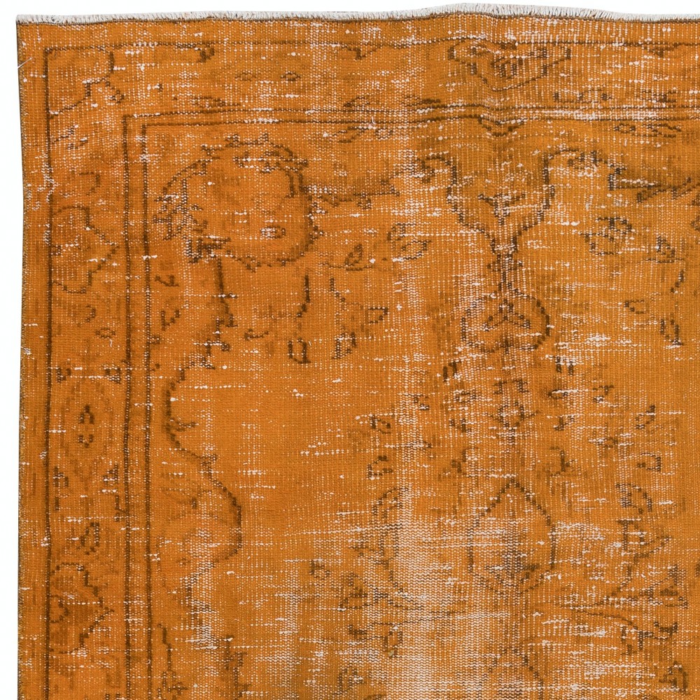 Vintage Orange Area Rug, Handwoven and Handknotted in Turkey
