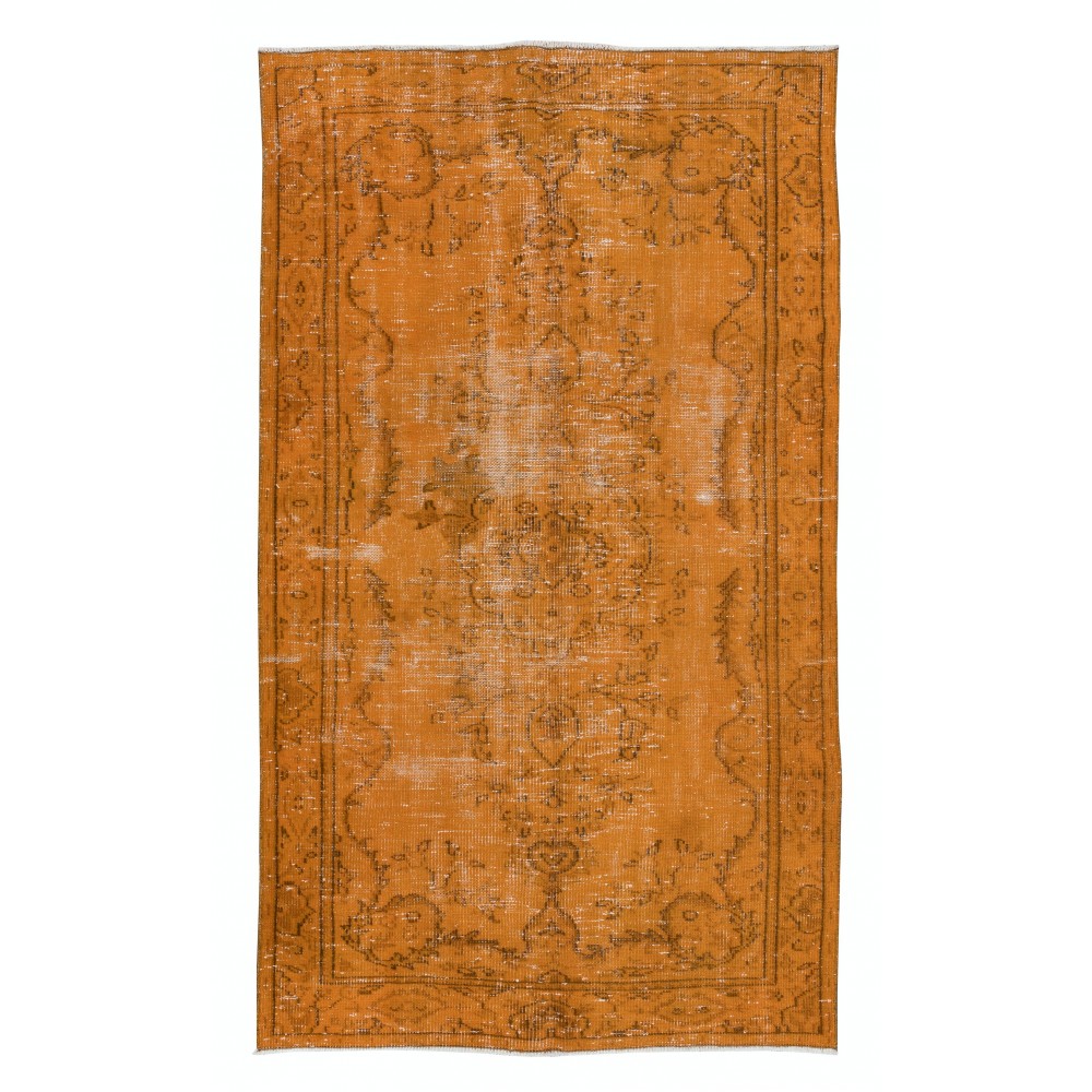 Vintage Orange Area Rug, Handwoven and Handknotted in Turkey