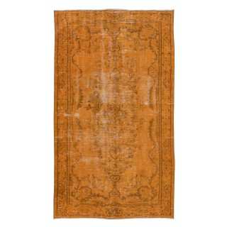 Vintage Orange Area Rug, Handwoven and Handknotted in Turkey