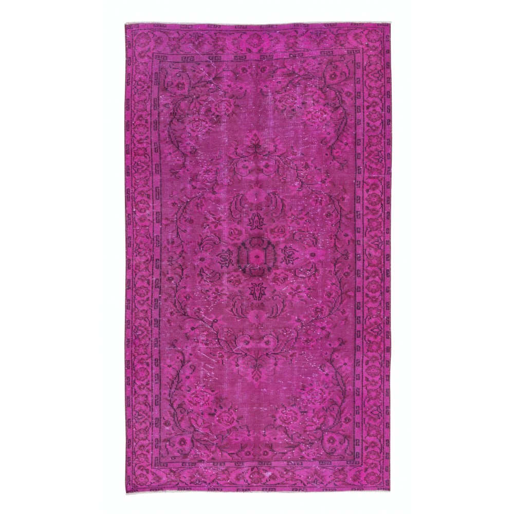 Contemporary Pink Area Rug, Handmade Turkish Carpet, Woolen Floor Covering