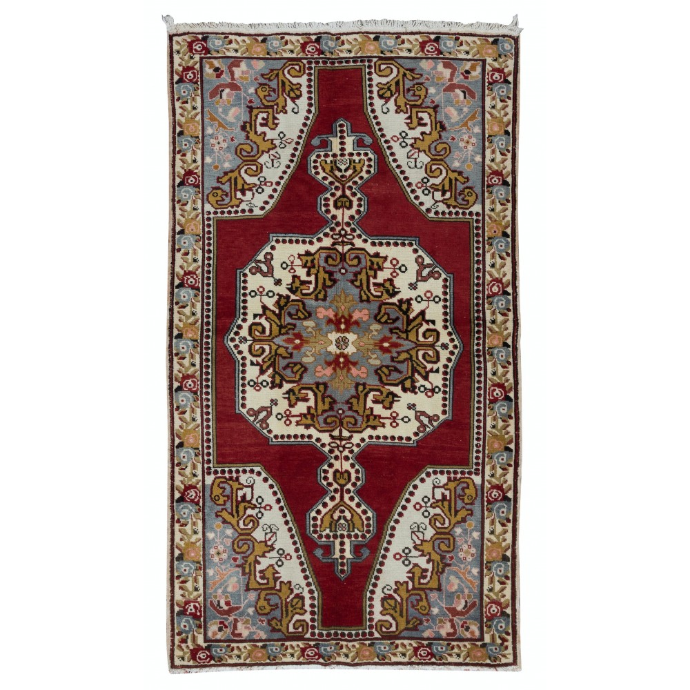 Traditional Oriental Rug in Burgundy Red, Circa 1960, Handmade Turkish Carpet, 100% Wool