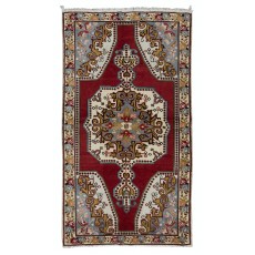 Traditional Oriental Rug in Burgundy Red, Circa 1960, Handmade Turkish Carpet, 100% Wool