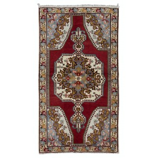 Traditional Oriental Rug in Burgundy Red, Circa 1960, Handmade Turkish Carpet, 100% Wool