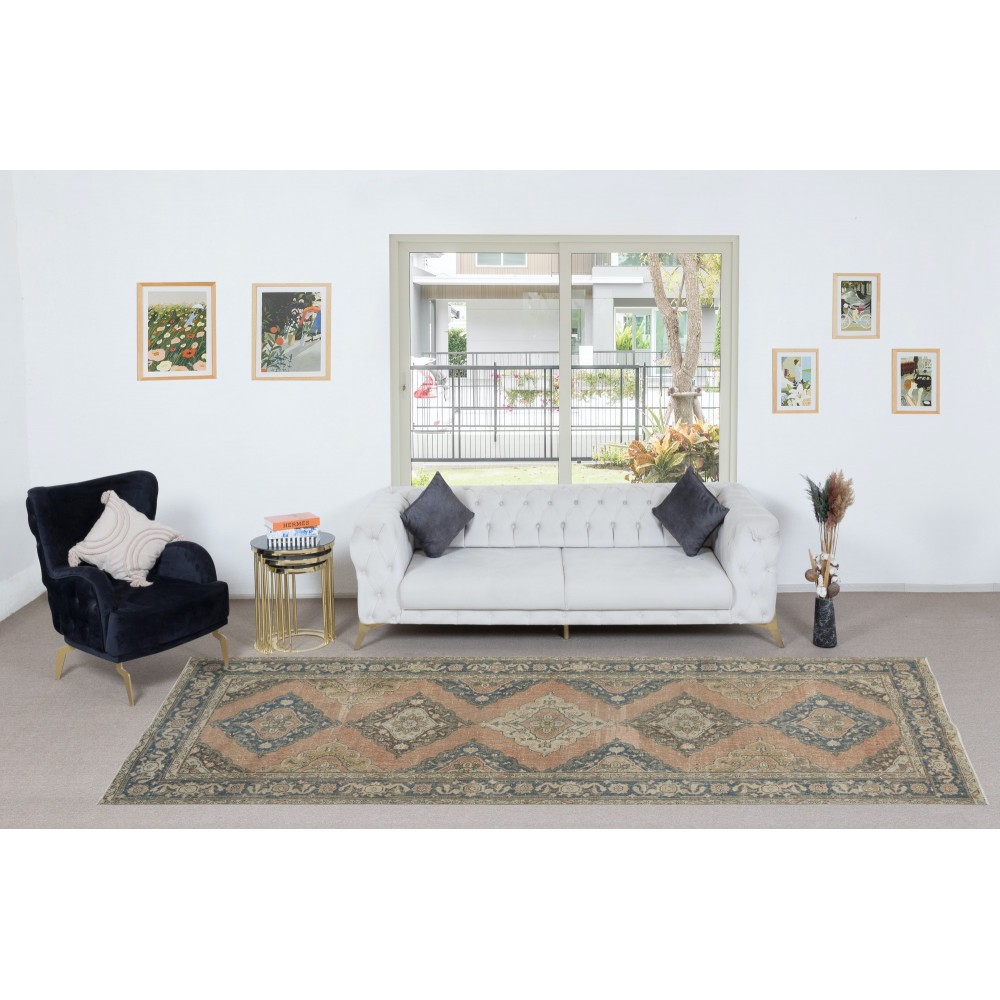 Hand Knotted Runner Rug for Hallway, Vintage Turkish Sille Corridor Carpet