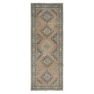 Hand Knotted Runner Rug for Hallway, Vintage Turkish Sille Corridor Carpet
