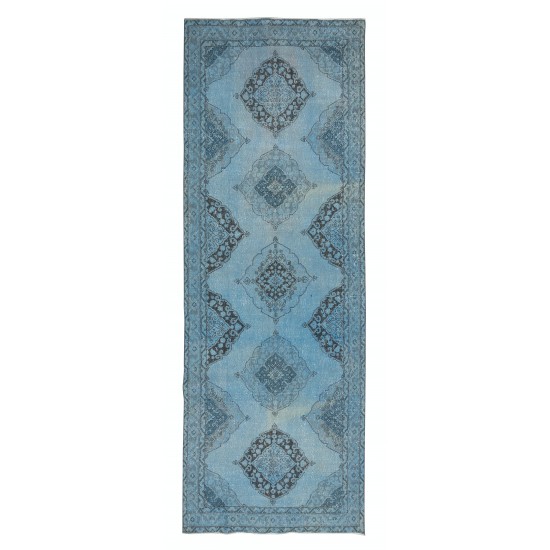 Handmade Runner Rug Kitchen, Turkish Corridor Carpet, Light Blue Modern Rug for Hallway Decor