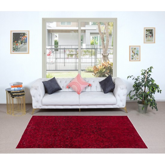 Modern Handmade Burgundy Rug for Living Room, Floral Pattern Turkish Carpet for Dining Room