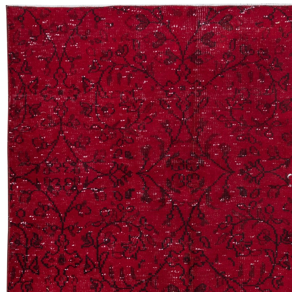 Modern Handmade Burgundy Rug for Living Room, Floral Pattern Turkish Carpet for Dining Room