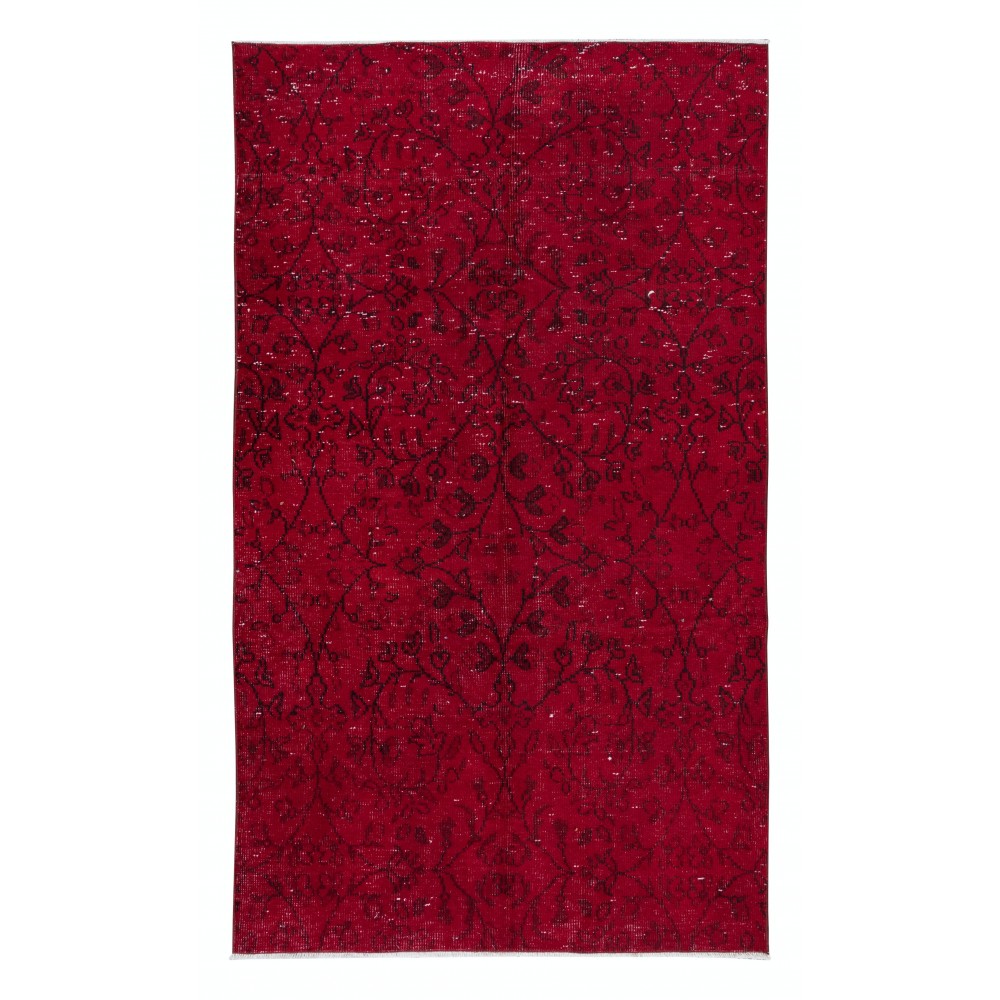 Modern Handmade Burgundy Rug for Living Room, Floral Pattern Turkish Carpet for Dining Room