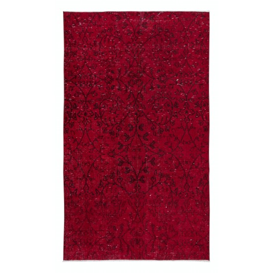 Modern Handmade Burgundy Rug for Living Room, Floral Pattern Turkish Carpet for Dining Room