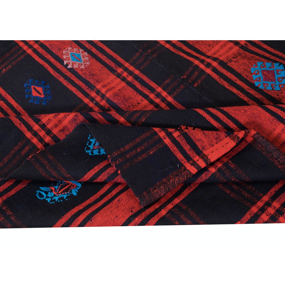 Vintage Hand-Woven Kilim, Anatolian Rug in Red, Navy Blue & Black