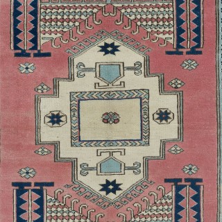 One of a Kind Vintage Hand Knotted Turkish Area Rug with Geometric Patters, 100% Wool