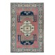 One of a Kind Vintage Hand Knotted Turkish Area Rug with Geometric Patters, 100% Wool