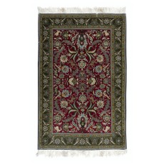 Hand Knotted Turkish Rug in Red & Green with Floral Botanical Design, 100% Wool