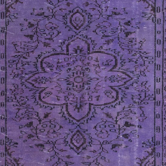 Rustic Turkish Floral Pattern Area Rug. Twitch Purple Handmade Carpet for Modern Home and Office