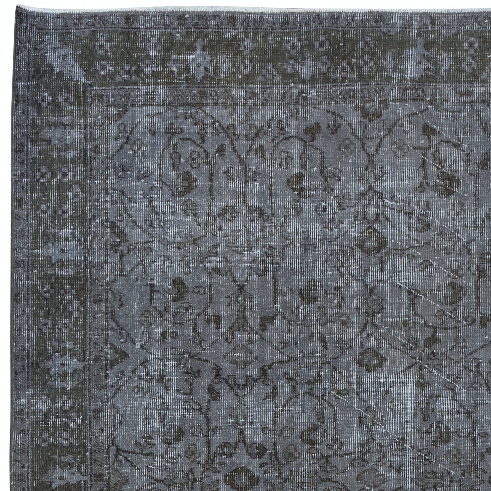 Contemporary Turkish Floral Pattern Area Rug in Gray. Grey Handmade Modern Carpet