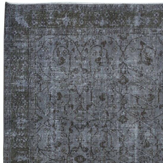 Rustic Turkish Floral Pattern Area Rug. Grey Handmade Carpet for Modern Home and Office