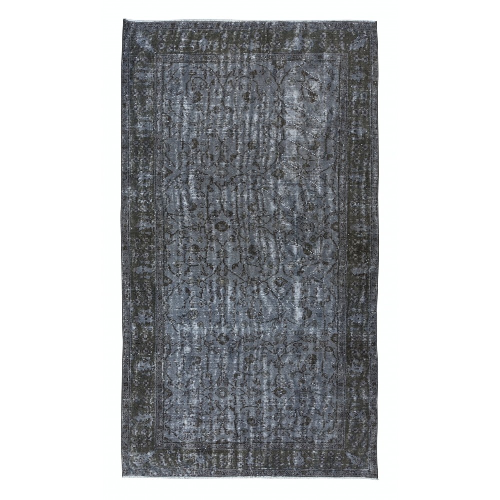Contemporary Turkish Floral Pattern Area Rug in Gray. Grey Handmade Modern Carpet