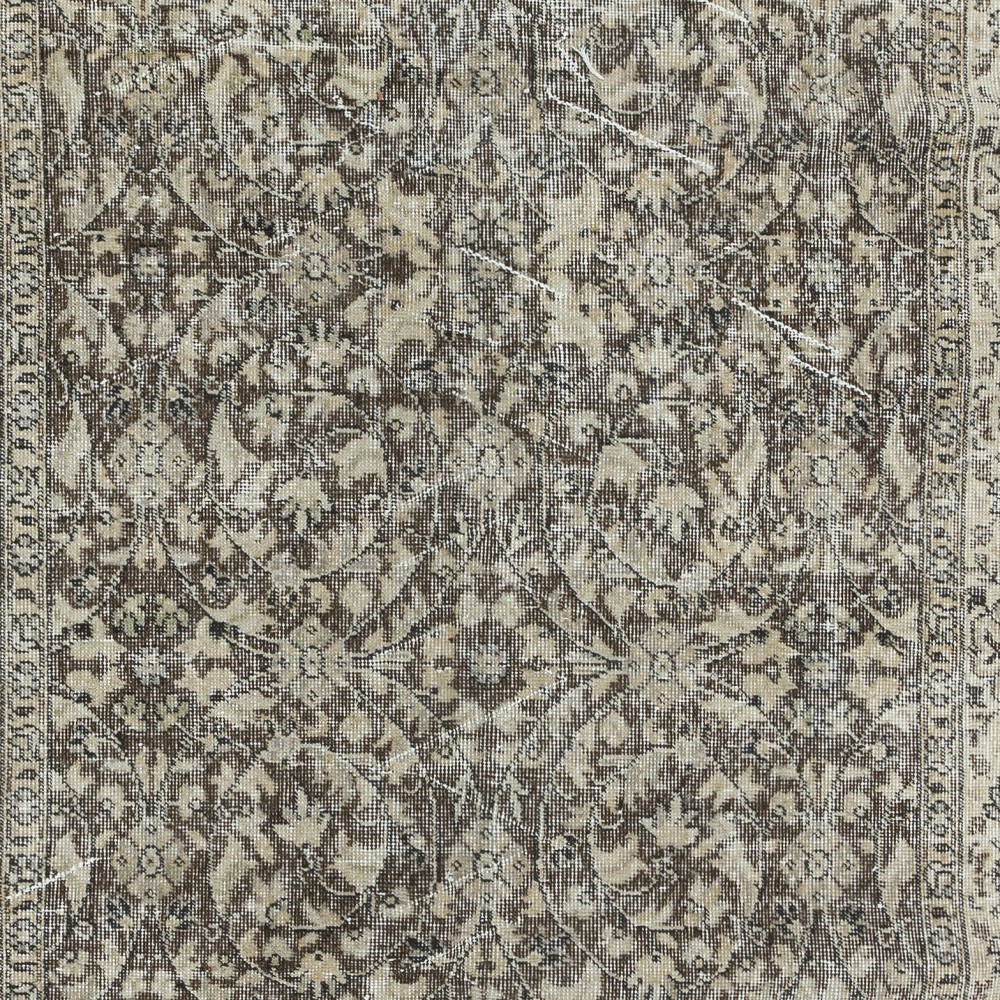 Vintage Floral Design Handmade Turkish Rug in Beige & Brown