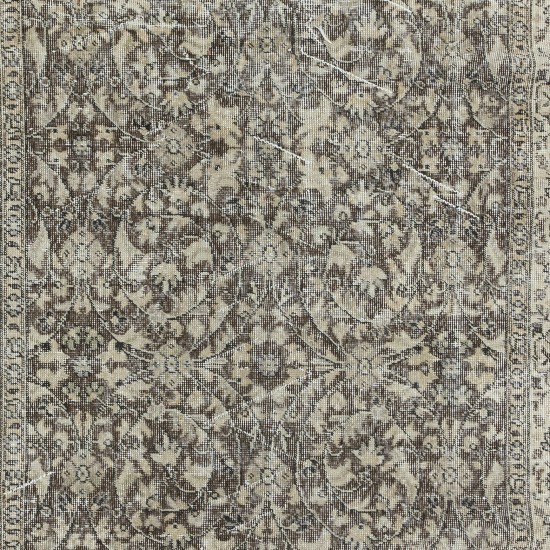 Vintage Floral Design Rug, Hand Knotted Anatolian Carpet in Beige & Brown