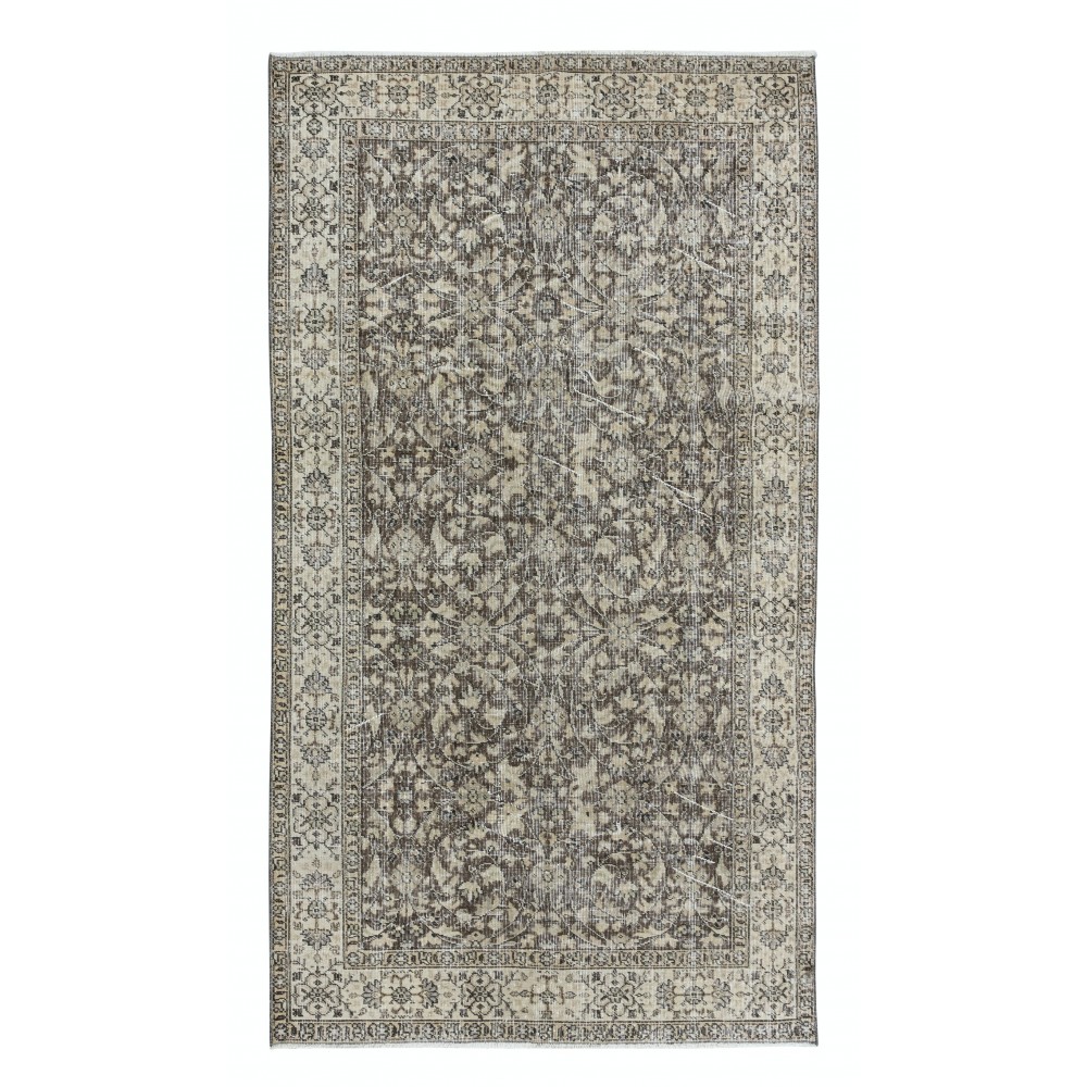 Vintage Floral Design Handmade Turkish Rug in Beige & Brown