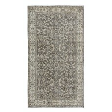 Vintage Floral Design Handmade Turkish Rug in Beige & Brown for Rustic, Country & Farmhouse Decor