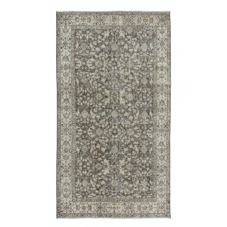 Vintage Floral Design Handmade Turkish Rug in Beige & Brown
