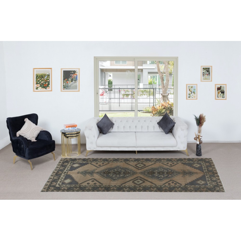 Old Handmade Corridor Rug with Medallions, Wide Hallway Runner