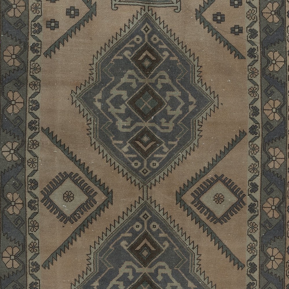 Old Handmade Corridor Rug with Medallions, Wide Hallway Runner