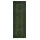 Contemporary Handmade Turkish Dark Green Runner Rug for Hallway or Entryway Decor